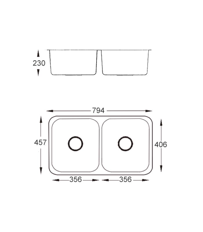 2-breasted sink in stainless steel model du7946