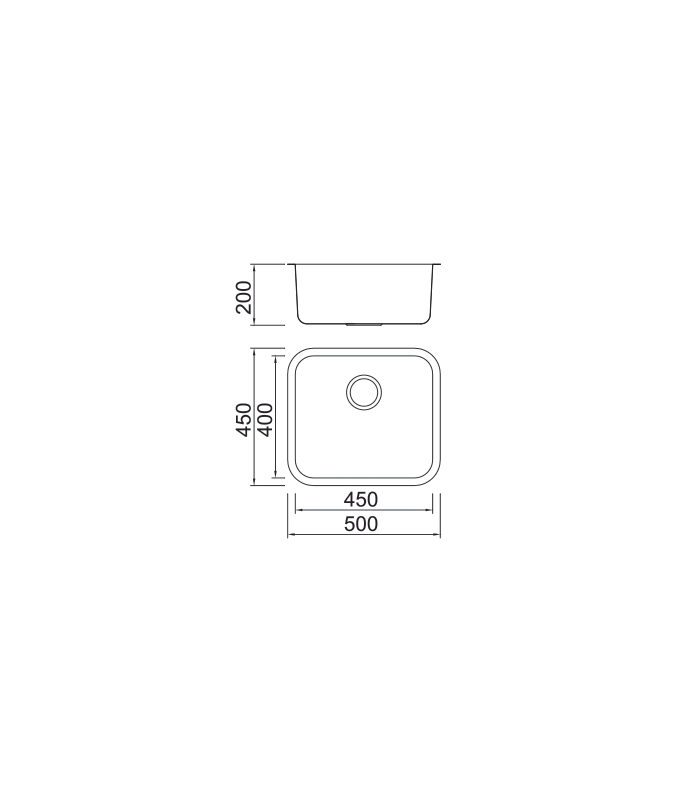 Évier monobloc Monaco en acier inoxydable 20 cm(hauteur) 50