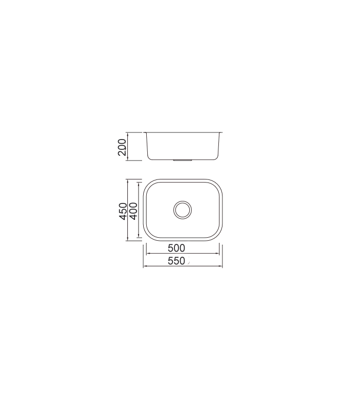 Évier à un seul bac en acier inoxydable Nauru 20 cm(hauteur)55