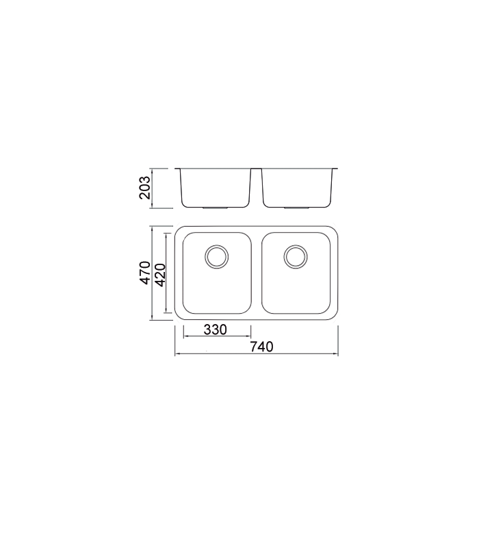 2-breasted sink in stainless steel model du7447