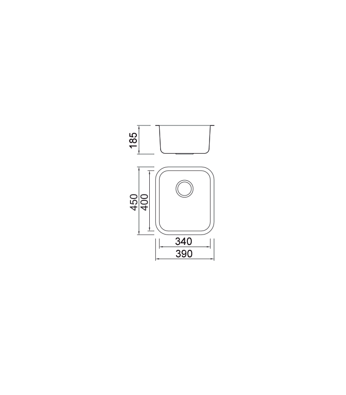 Évier à une cuve en acier inoxydable Malte 18,5 cm (hauteur) 39