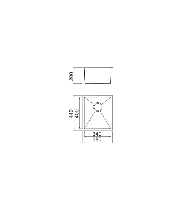 Évier monocuve en acier inoxydable Filandia 20 cm (hauteur) 38