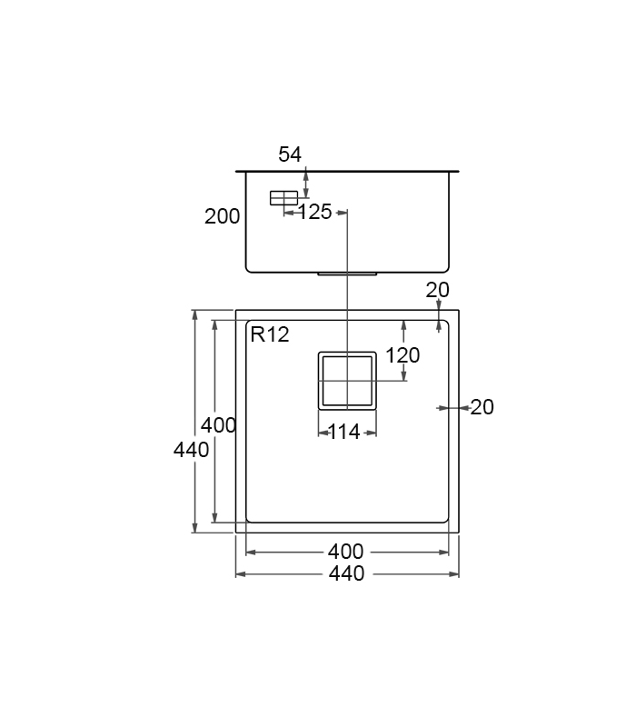 One-breasted sink in stainless steel model sq4444