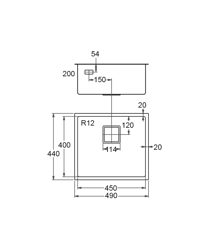 One-breasted sink in stainless steel model sq4944