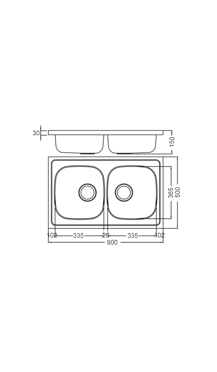 Fregadero de 2 senos Luxemburgo 90 cm - Acero inoxidable