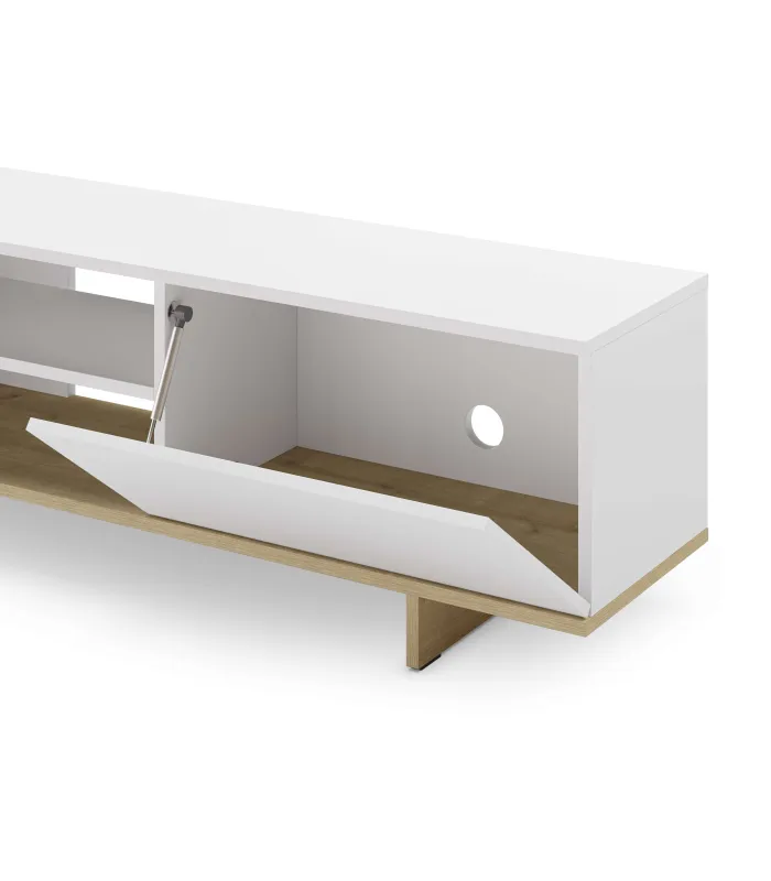Mueble TV Celia: Elegância e Funcionalidade em Branco e Carvalho