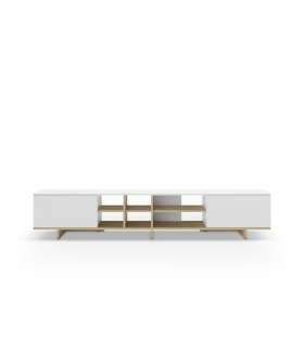 Mueble TV Celia: Elegancia y funcionalidad en blanco y roble.