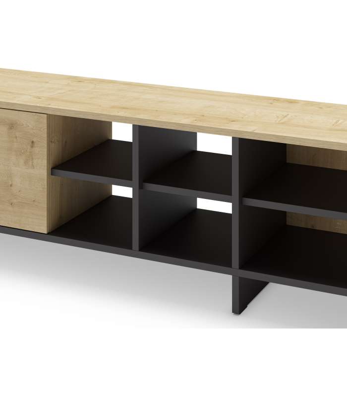 Elegância e funcionalidade: Mueble Celia TV em carvalho e preto.