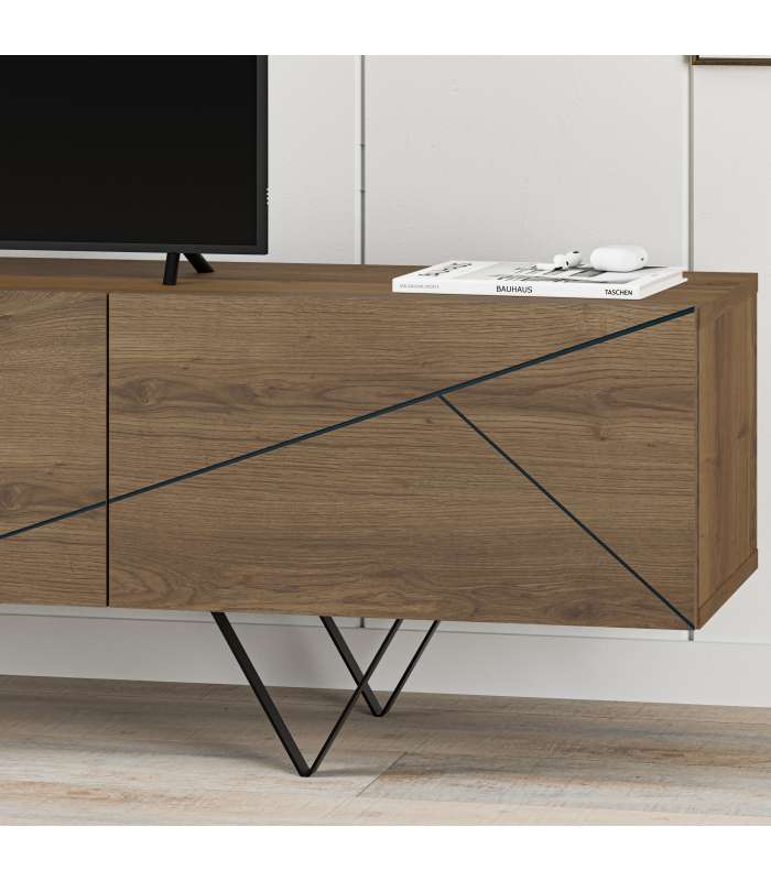 Elegância e funcionalidade: Mueble TV Carmen em noz e preto.