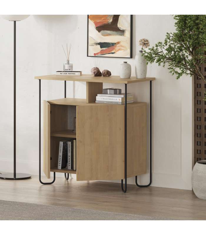 Mueble auxiliar Nube: elegancia y funcionalidad en roble y negro.