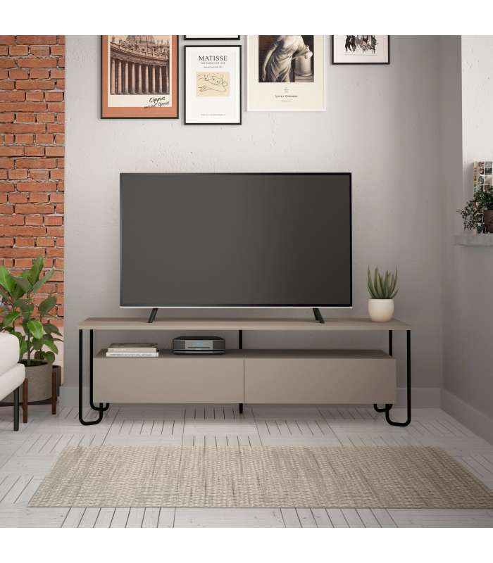 Mueble para televisión 2 puertas 2 huecos Campus acabado blanco/blanco cera.