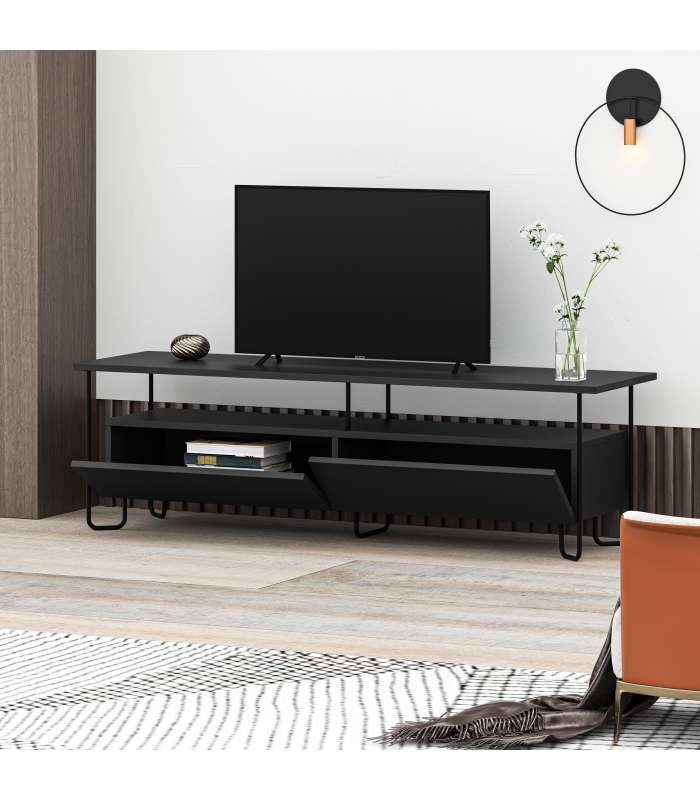 Elegância e funcionalidade: Mueble TV Nube com 2 portas em preto