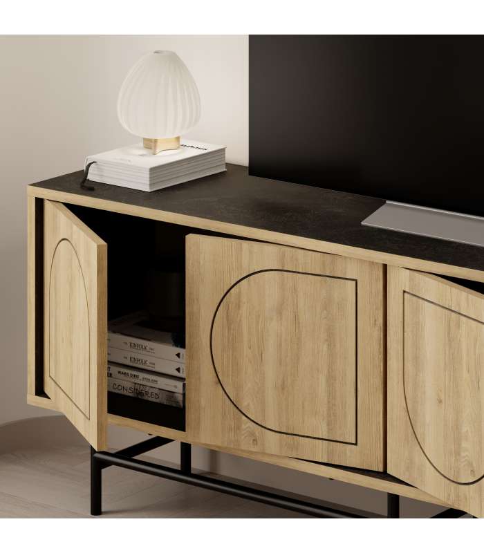 Elegância e funcionalidade: Mueble TV Gema em carvalho e preto.