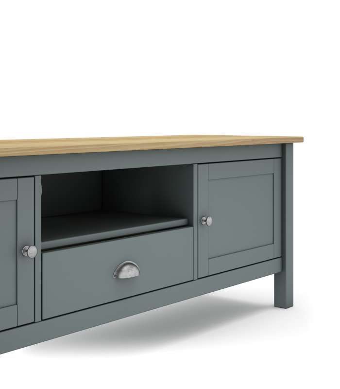 Elegancia y funcionalidad: Mueble TV Miguel en verde kaki y roble.