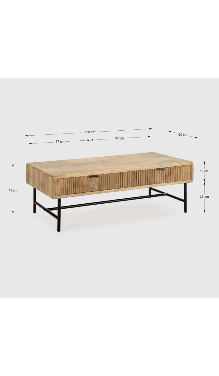 Mesa de centro Michel en madera de mango, 120x60x45 cm