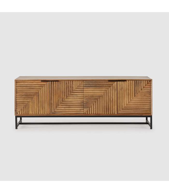 Elegante mueble TV Nerea de madera de mango con 4 puertas