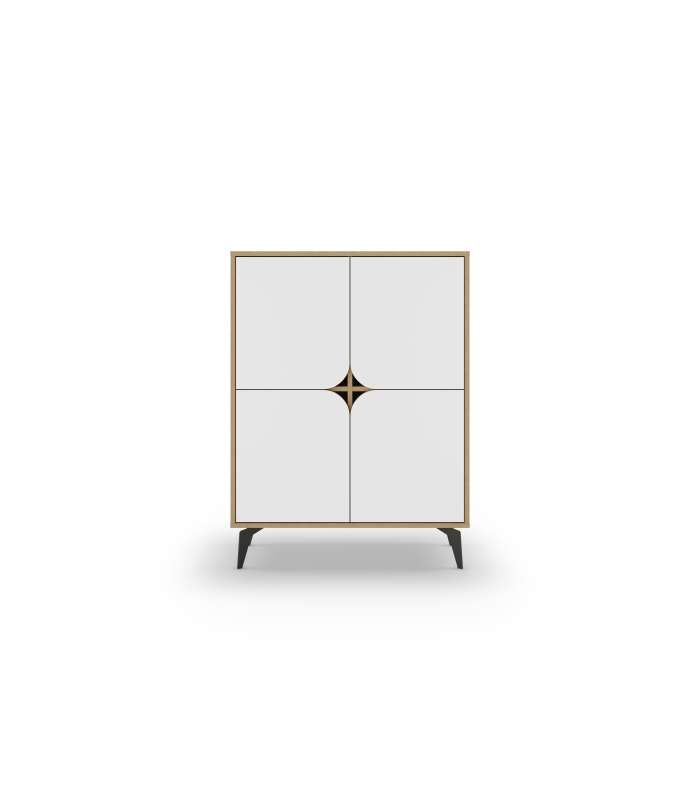 Mueble auxiliar Nora: elegancia y funcionalidad en roble y blanco.