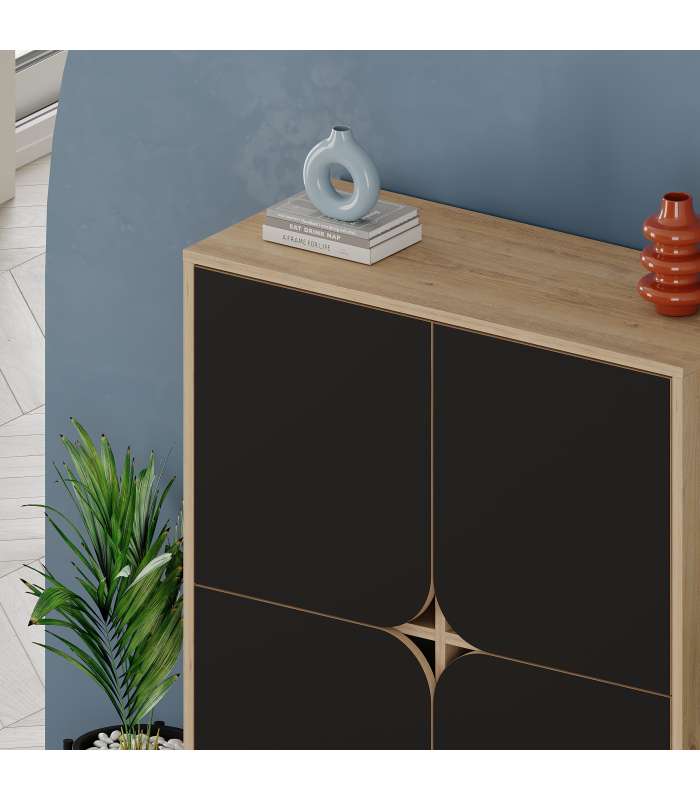 Elegancia y funcionalidad: Mueble auxiliar Nora en roble y negro.