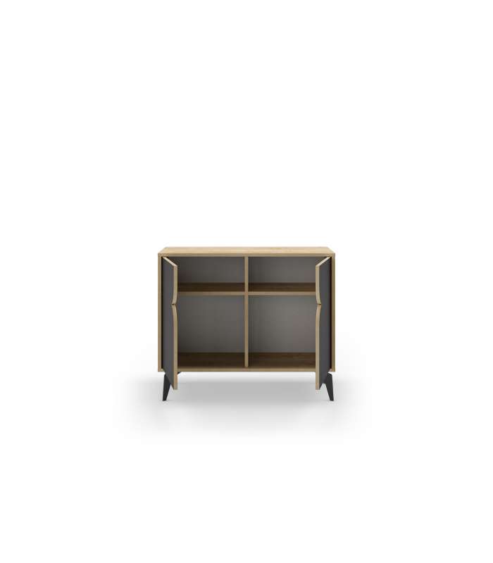 Mueble auxiliar Nora: elegancia y funcionalidad en roble y negro.