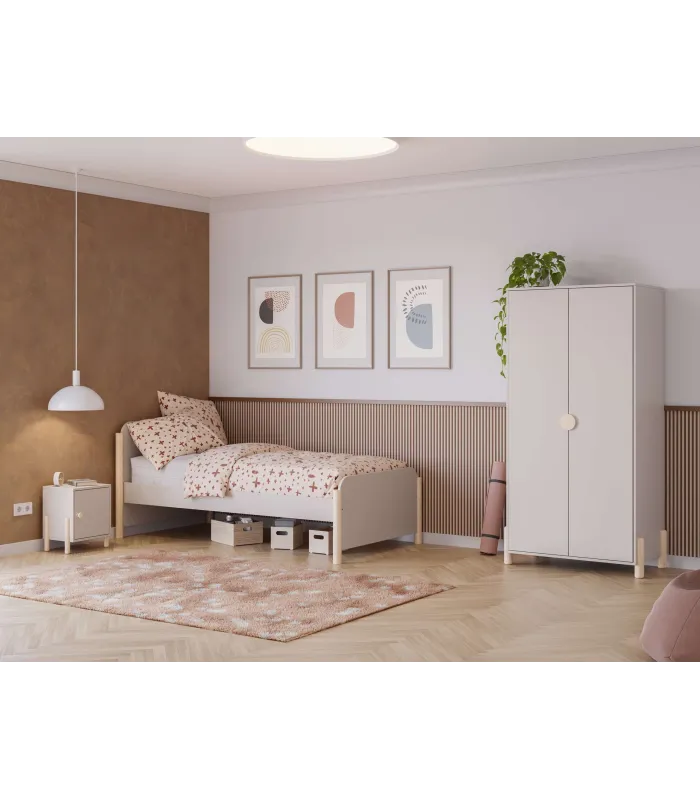 Elegante roupeiro de 2 portas, design clássico em creme / lado branco.