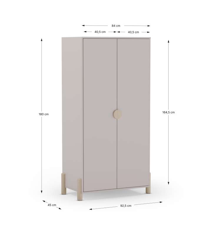 Elegante roupeiro de 2 portas, design clássico em creme / lado branco.