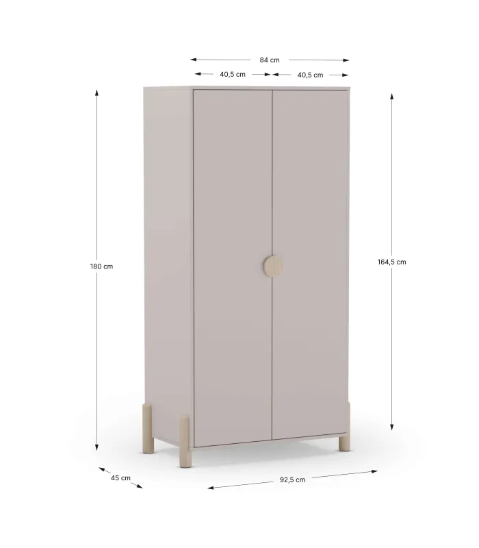Elegante roupeiro de 2 portas, design clássico em creme / lado branco.