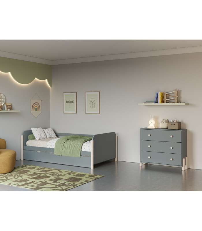 Lit gigogne pour jeunes avec sommier blanc/naturel 62 cm (hauteur) 200 cm (largeur) 98,5 cm (profondeur).