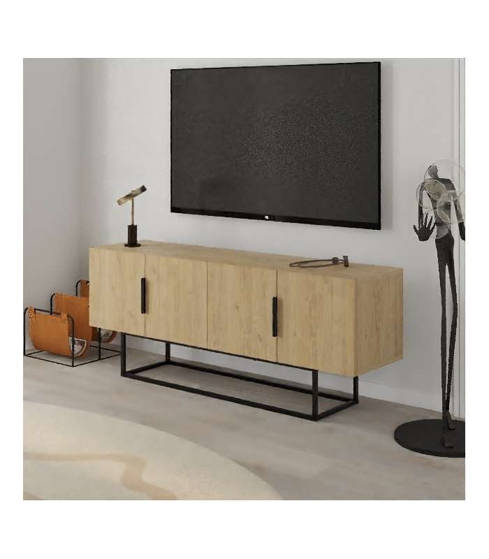 Elegante mueble TV Tania con 4 puertas en acabado roble