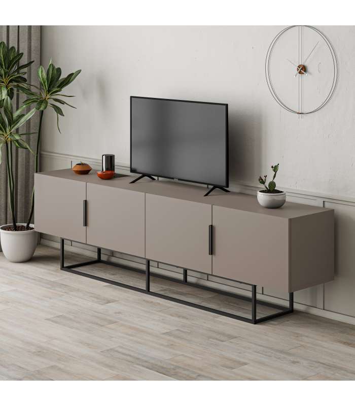 Elegante mueble TV Tania con 4 puertas en acabado moka