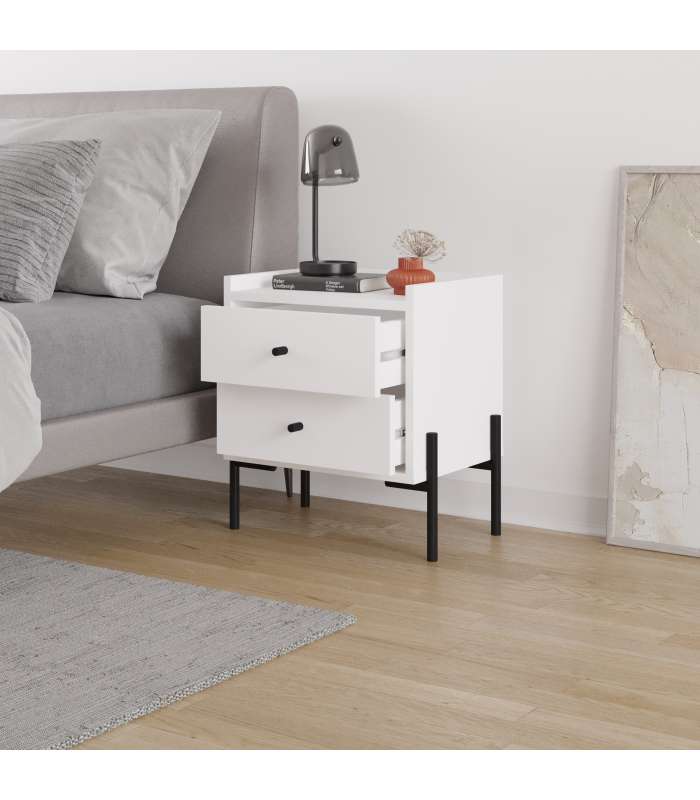 Mesita de noche Emma con puerta, estilo elegante para tu dormitorio.