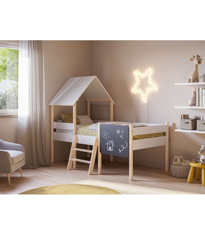 Lit gigogne pour jeunes avec sommier blanc/naturel 62 cm (hauteur) 200 cm (largeur) 98,5 cm (profondeur).