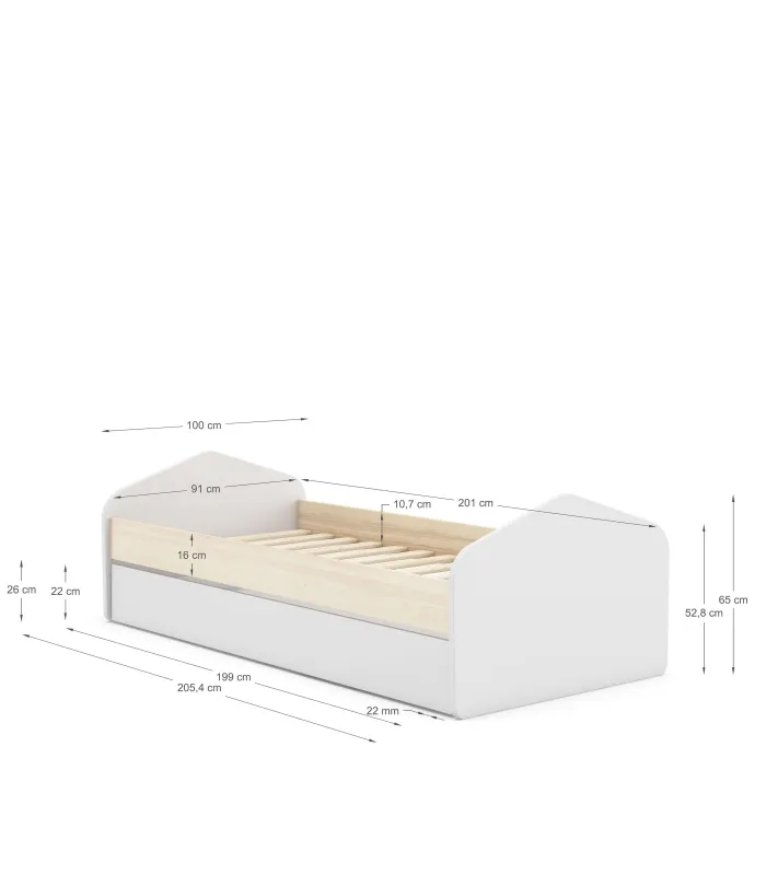 Cama nido juvenil Estela, blanco/cera, 100x205.4cm