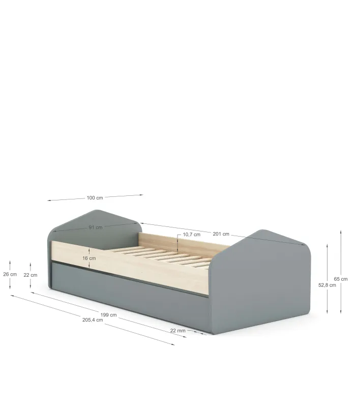 Cama nido Estela verde kaki/cera blanca 100x205.4 cm