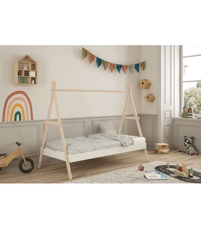 Lit gigogne pour jeunes avec sommier blanc/naturel 62 cm (hauteur) 200 cm (largeur) 98,5 cm (profondeur).