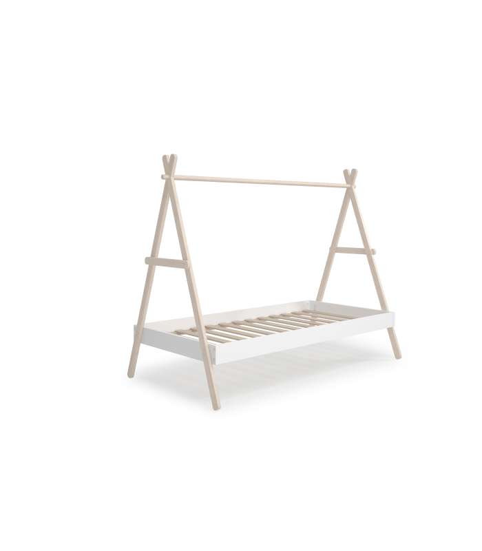 Lit gigogne pour jeunes avec sommier blanc/naturel 62 cm (hauteur) 200 cm (largeur) 98,5 cm (profondeur).