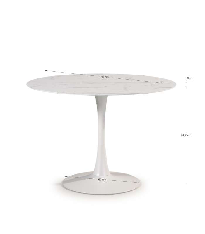 Table ronde Oda finition blanche 75 cm(hauteur) 110 cm(largeur) 110 cm(longueur)