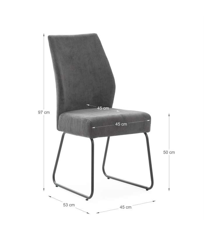 Pacote de 2 cadeiras modelo Adara estofado têxtil luz cinza.