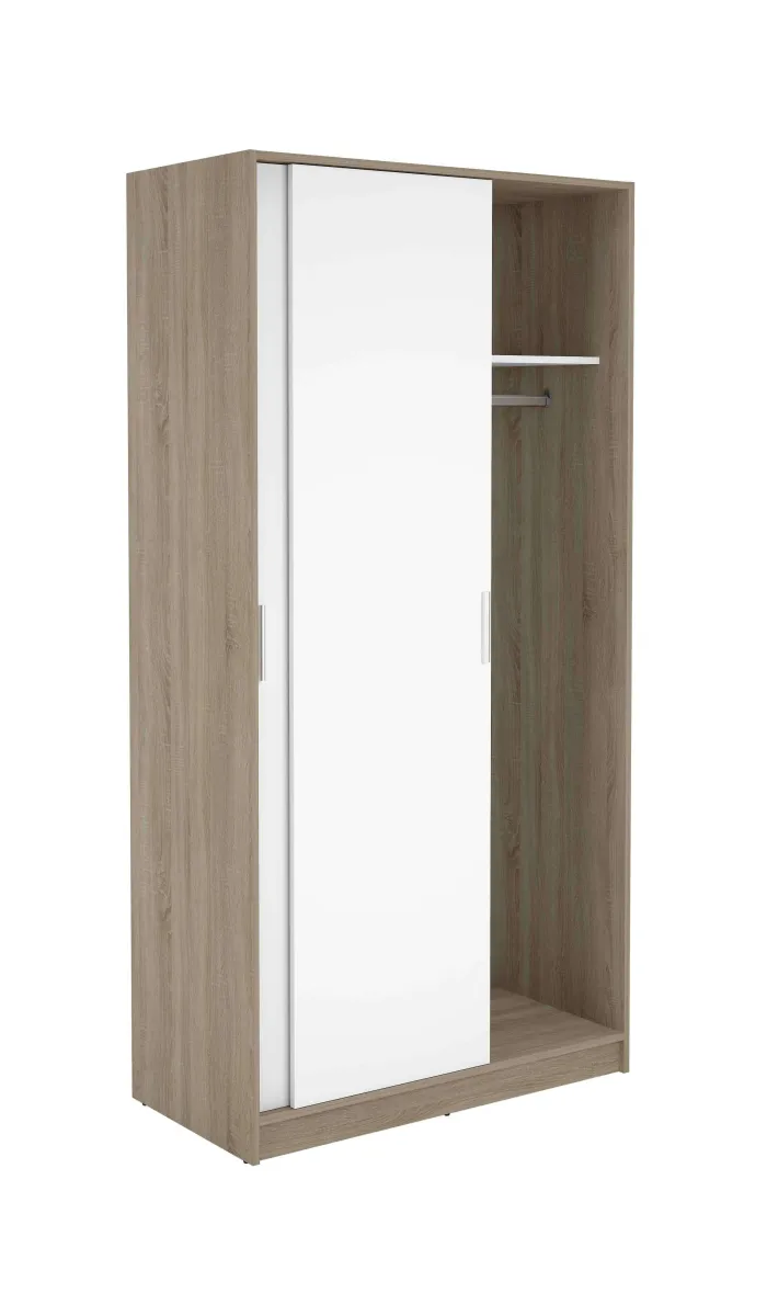 Armário carvalho/branco com portas de correr.