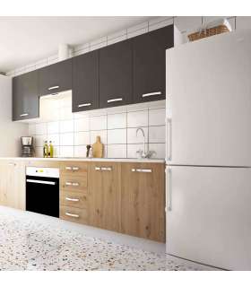 Cocina Modular roble albar/Gris París de 240 cm sin Zócalo ni Encimera