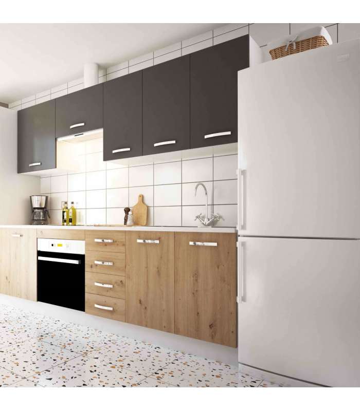 Cocina Modular roble albar/Gris París de 240 cm sin Zócalo ni Encimera