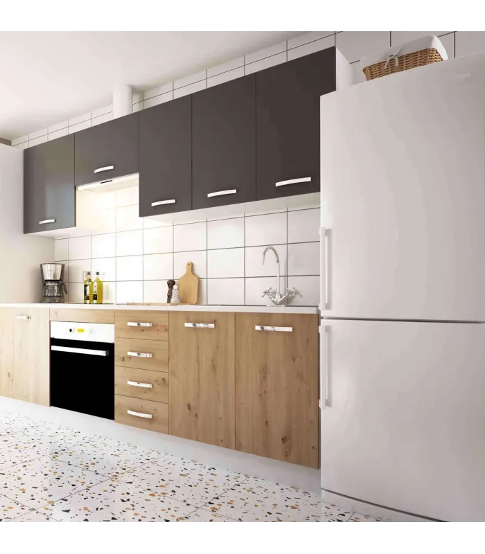 Cocina completa 240 cm roble albar y gris parís