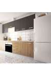 Cocina completa KIT-KIT NEW de 240 cm, roble albar/gris parís, con zocalo y encimera.
