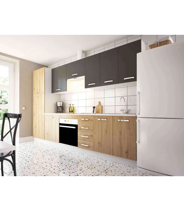 Cocina completa de 3m en roble albar y gris parís