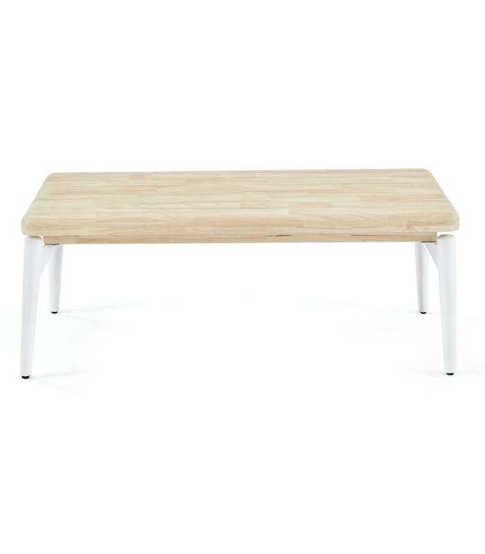 Mesa centro elevable Moon estilo roble nordish y blanco elegante.