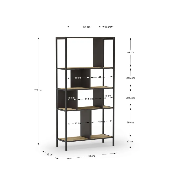 Estantería Amaya: diseño moderno en roble/negro