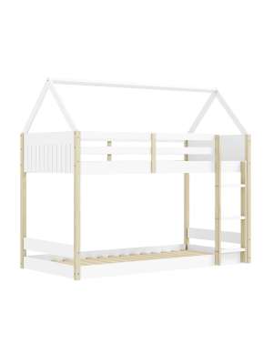 Litera juvenil Moira-Casita blanca/natural 197.4x103.4cm