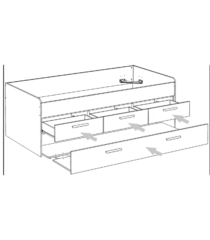 Cama compacta Soria con cajones en blanco/alistonado