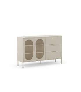 Mueble aparador modelo Doric 3 puertas 3 cajones interiores acabado blanco.