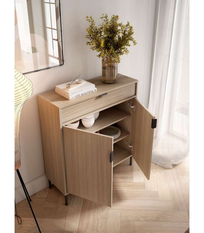 Shoe rack 2 doors silk-screen printed Bamboo graphite finish