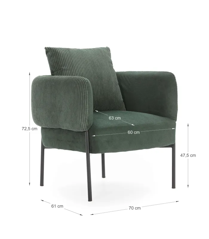 Sillón Bali tapizado verde, elegante y cómodo